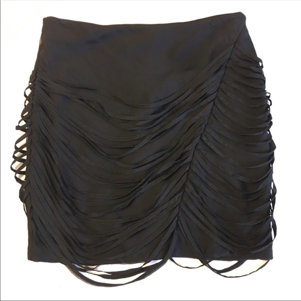 ARYN K: NASTY GAL Black Silk Drapes Fringe Mini Skirt Size M NWOT